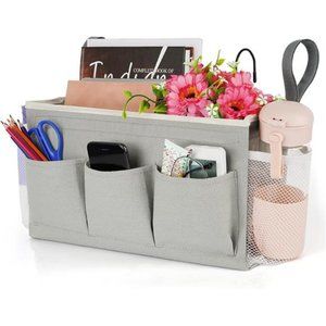 Bedside Storage Organizer with Fixed Straps and Water Bottle Holder for Home